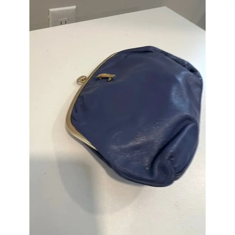 Vintage 1950s-1960s Clutch Purse with Kiss Lock Blue and Gold JL